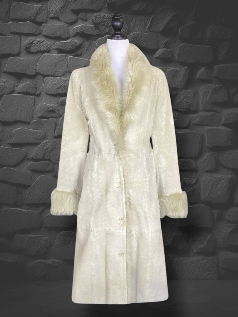 Vintage dELiA*s Penny Lane Coat Cream Suede Faux Fur Mob Wife 90s Glam Boho M